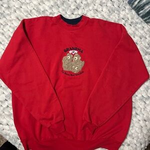Red Women's Grandma Sweatshirt with Bear Embroidery